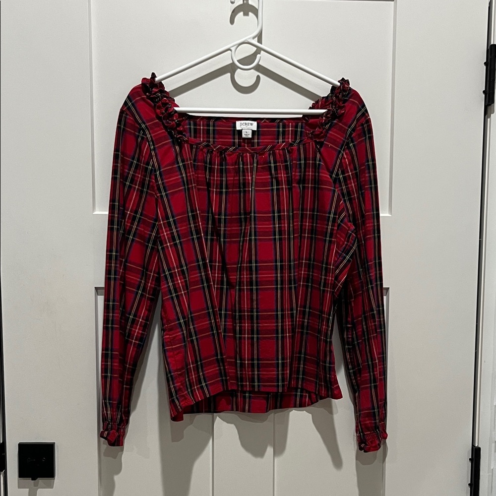 J. Crew Red Plaid Ruffle Blouse
